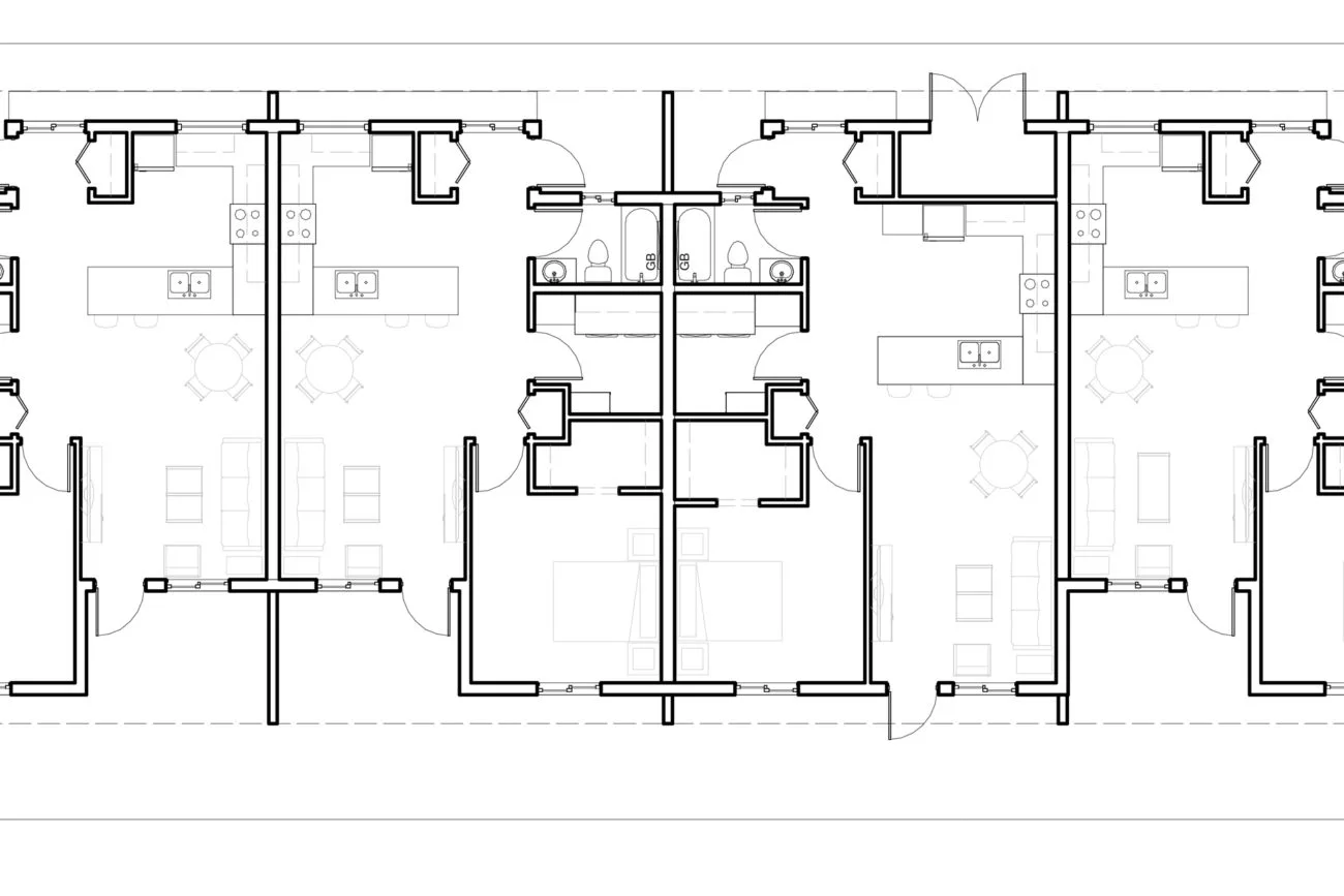 Floor plans showing the layout of paired accessible units.