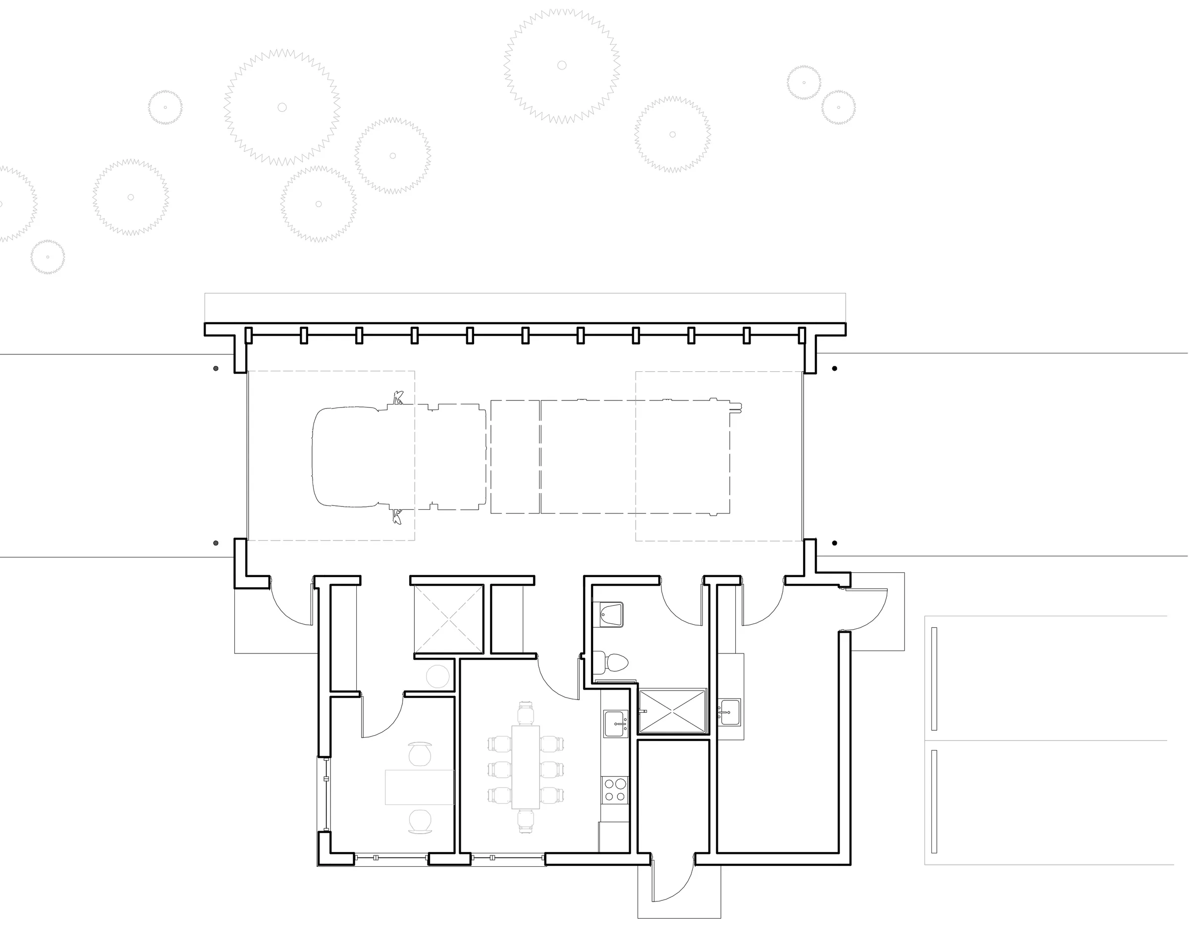 Floor plan showing the vehicle bay, meeting room and support spaces.